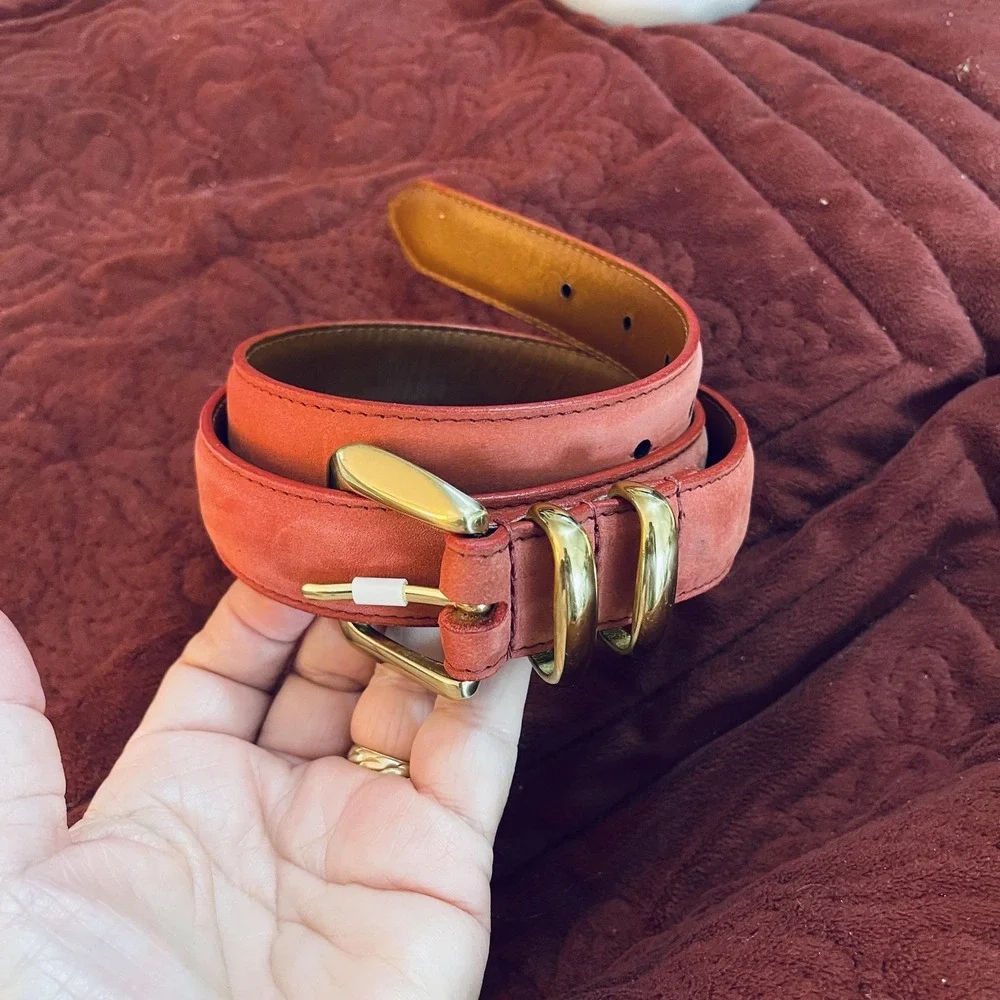 Full Grain Leather Belt Womens L Pink Suede Solid Brass Buckle Made In India‎